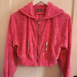 Forever 21 X Barbie Collection Jacquard Crop Drop Shoulder Zip up Hoodie Size S